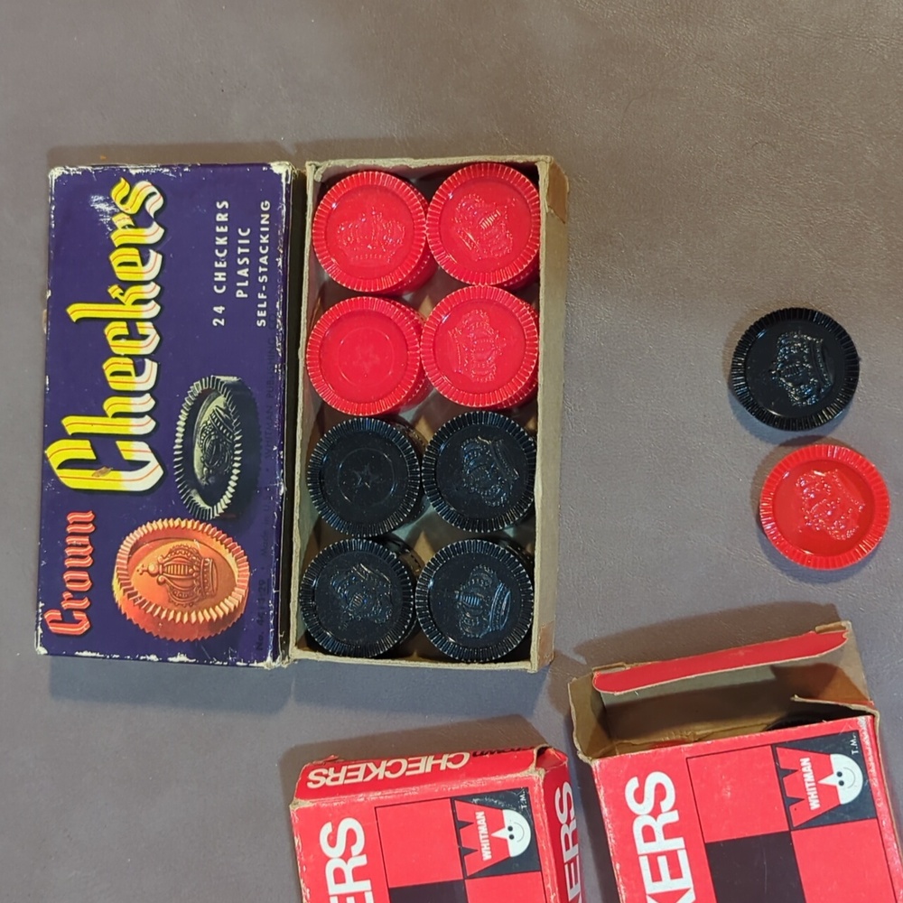 Vintage lot Whitman Crown self stacking plastic checkers 3 boxes of 24 from 1969 - Picture 6 of 11